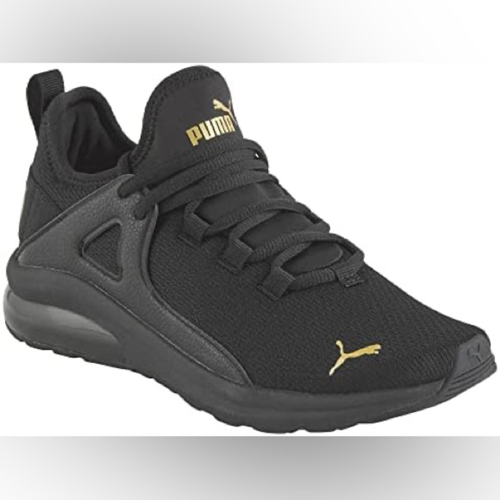 Puma Black Sneakers with Gold Highlights
